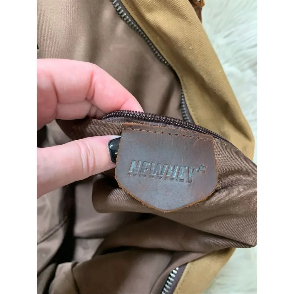 NEWHEY Carry On Duffel Bag Canvas/Genuine Leather Brown